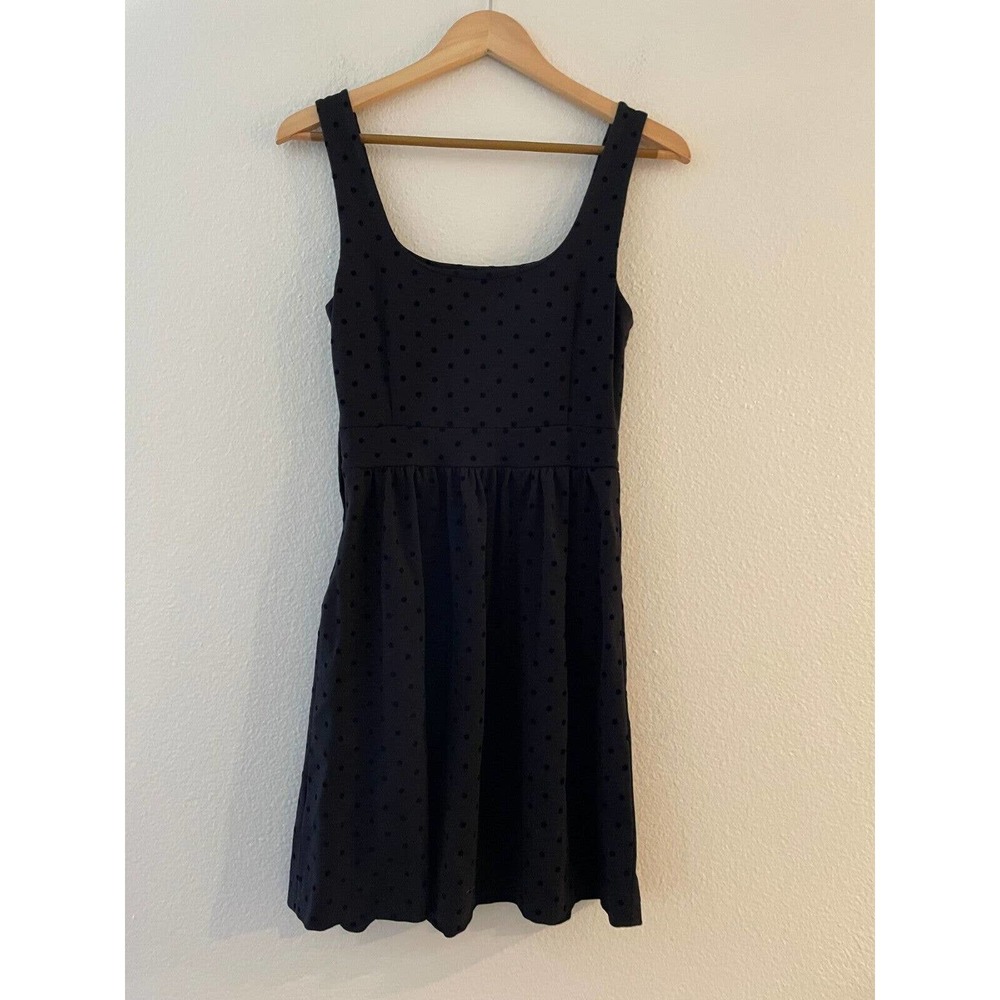 Madewell Size XS Womens Black Velvet Swiss Polka Dot Dress Scoop Neck Sleeveless - Picture 3 of 9